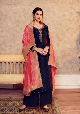 Blue Embroidered Silk Kurta Set