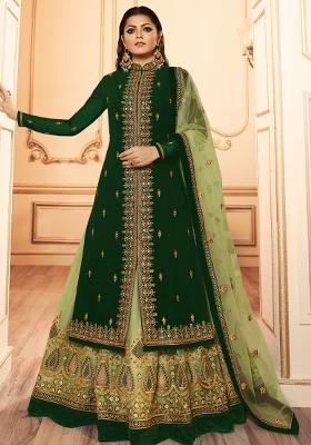Green Embroidered Georgette Kurta Set
