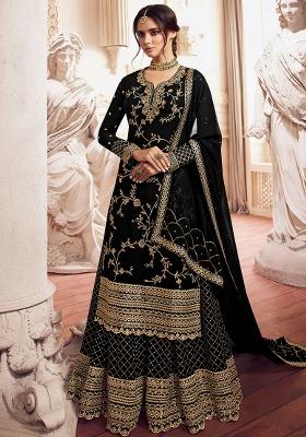 Black Embroidered Georgette Kurta Set