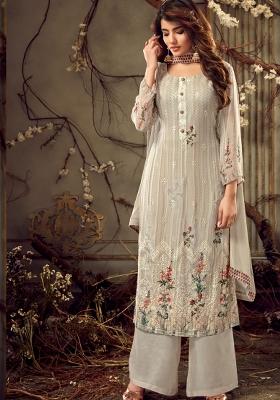 Grey Embroidered Georgette Kurta Set
