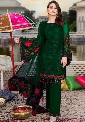 Green Embroidered Georgette Kurta Set