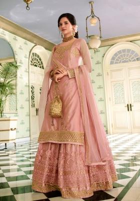 Pink Embroidered Georgette Kurta Set