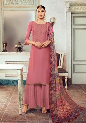 Rose Golden Embroidered Satin Kurta Set