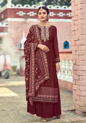 Maroon Embroidered Silk Kurta Set