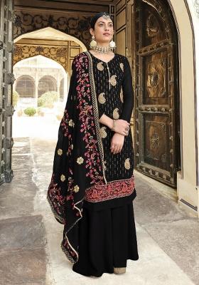 Black Embroidered Georgette Kurta Set