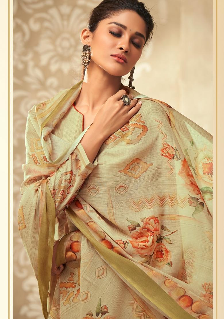 Green Printed Cotton Kurta Set - Indya