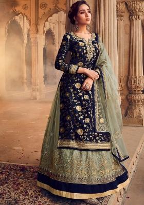Blue Embroidered Silk Kurta Set