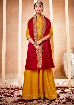 Mustard Embroidered Georgette Kurta Set