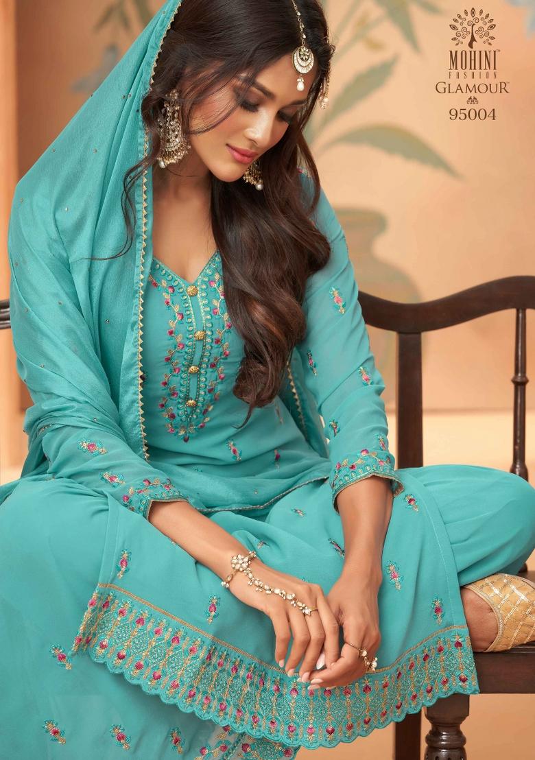 Blue Embroidered Georgette Kurta Set - Indya