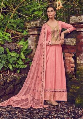 Pink Embroidered Silk Kurta Set