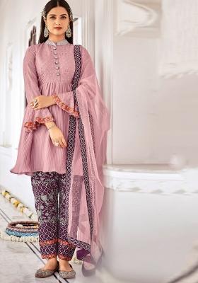 Fawn Embroidered Chinon Kurta Set