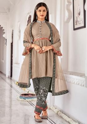 Mauve Embroidered Chinon Kurta Set
