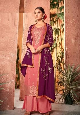 Pink Embroidered Dola Jacquard Kurta Set