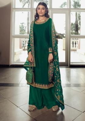 Green Embroidered Chinon Kurta Set