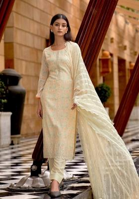Cream Embroidered Silk Kurta Set