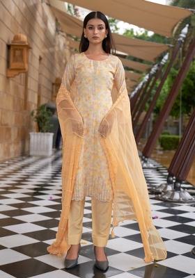 Orange Embroidered Silk Kurta Set