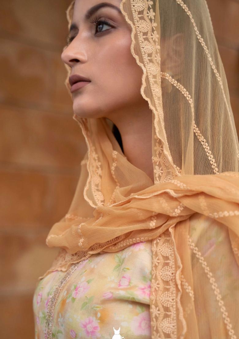 Orange Embroidered Silk Kurta Set - Indya