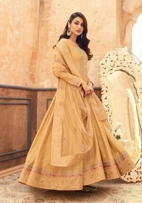 Light Orange Embroidered Silk Kurta Set