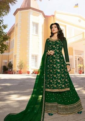 Green Embroidered Jacquard Kurta Set
