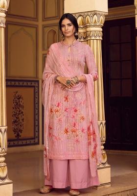Pink Printed Georgette Kurta Set