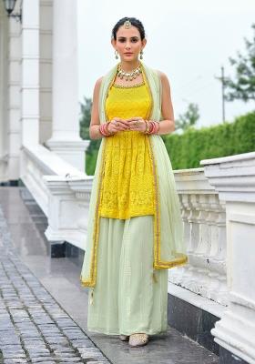 Yellow Embroidered Georgette Kurta Set