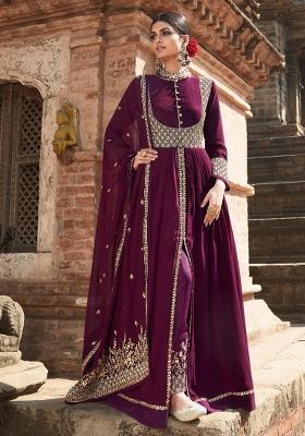 Purple Embroidered Georgette Kurta Set