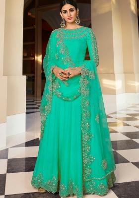 Green Embroidered Silk Kurta Set