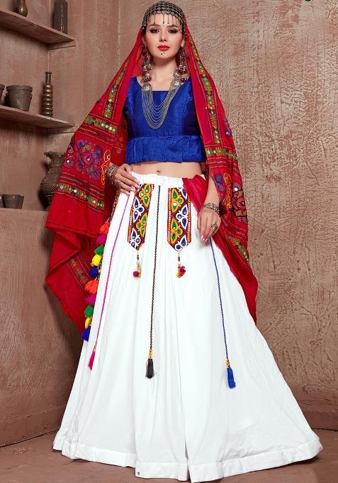 Blue Embroidered Silk Lehenga Set
