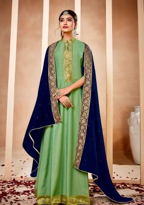 Green Embroidered Georgette Kurta Set