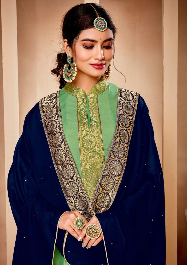 Green Embroidered Georgette Kurta Set - Indya