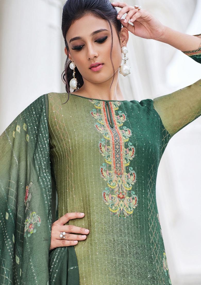 Green Embroidered Muslin Kurta Set - Indya