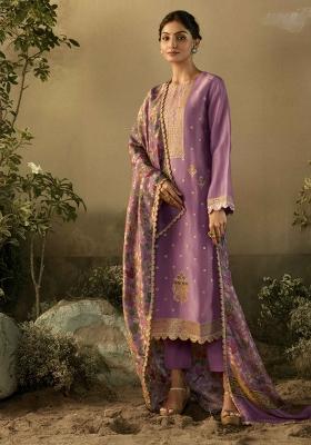 Lavender Embroidered Silk Kurta Set