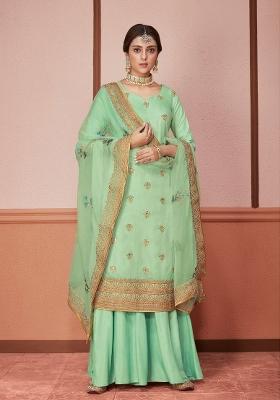 Green Embroidered Silk Kurta Set