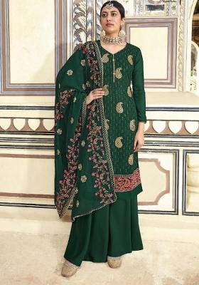 Green Embroidered Georgette Kurta Set