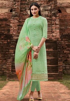Green Embroidered Georgette Kurta Set