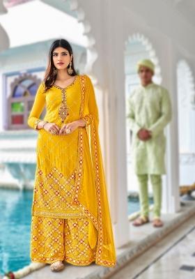 Yellow Embroidered Georgette Kurta Set