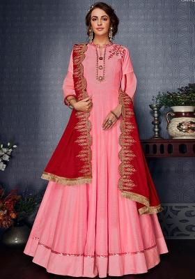 Pink Embroidered Silk Kurta Set