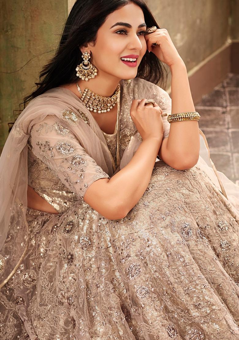 Light Pink Embroidered Net Kurta Set - Indya