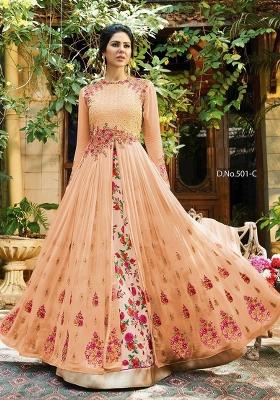 Light Orange Embroidered Georgette Kurta Set