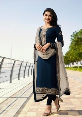 Blue Embroidered Silk Kurta Set