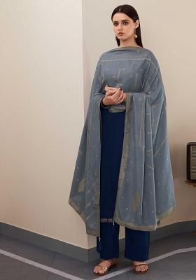 Blue Embroidered Silk Kurta Set