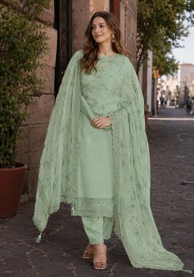 Green Embroidered Crepe Kurta Set