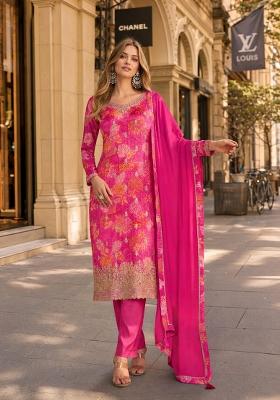 Magenta Printed Silk Kurta Set