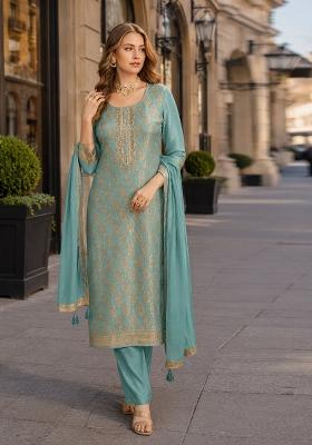Sky Blue Jacquard Viscose Kurta Set