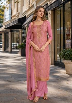 Pink Jacquard Viscose Kurta Set