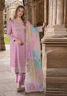 Purple Embroidered Silk Kurta Set