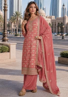 Peach Sequin Work Viscose Kurta Set