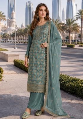 Sky Blue Sequin Work Viscose Kurta Set