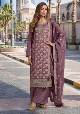 Purple Sequin Work Viscose Kurta Set
