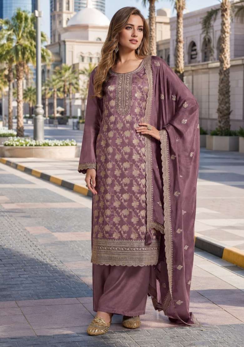 Purple Sequin Work Viscose Kurta Set - Indya